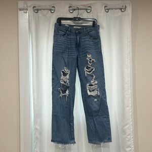 Medium Dark Wash Levis 94 Baggy Ripped Jeans
